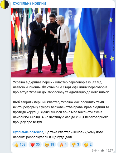 Скріншот Telegram-публікації