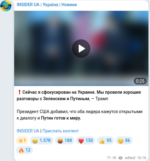 Скріншот Telegram-публікації