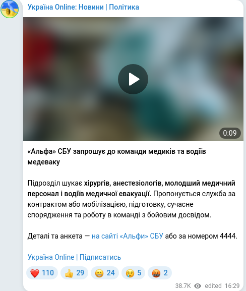 Скріншот Telegram-публікації