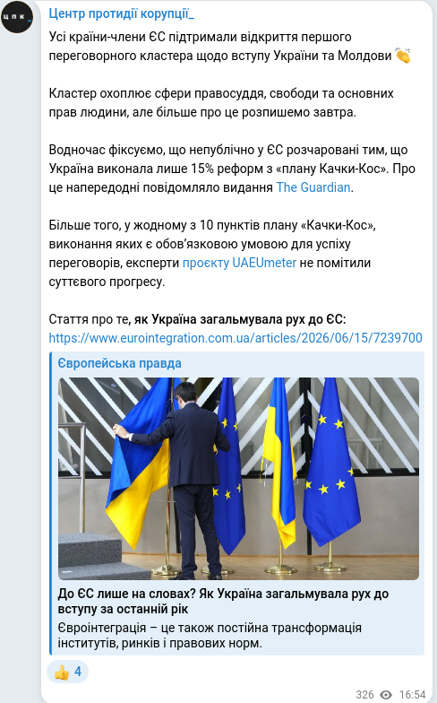 Скріншот Telegram-публікації
