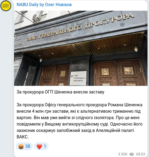 Telegram publication screenshot