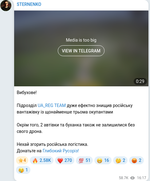 Скріншот Telegram-публікації
