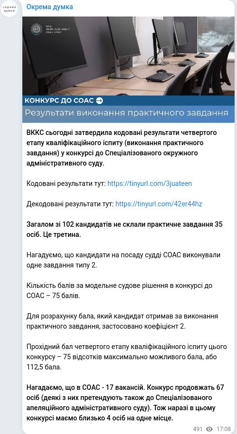 Скріншот Telegram-публікації