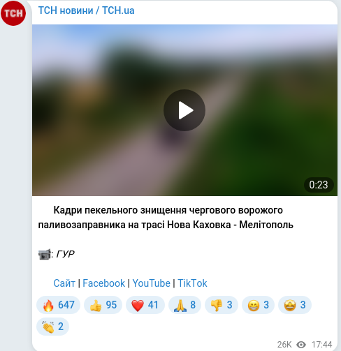 Скріншот Telegram-публікації