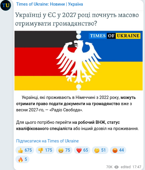 Скріншот Telegram-публікації