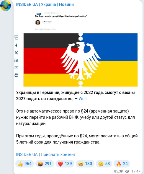 Скріншот Telegram-публікації
