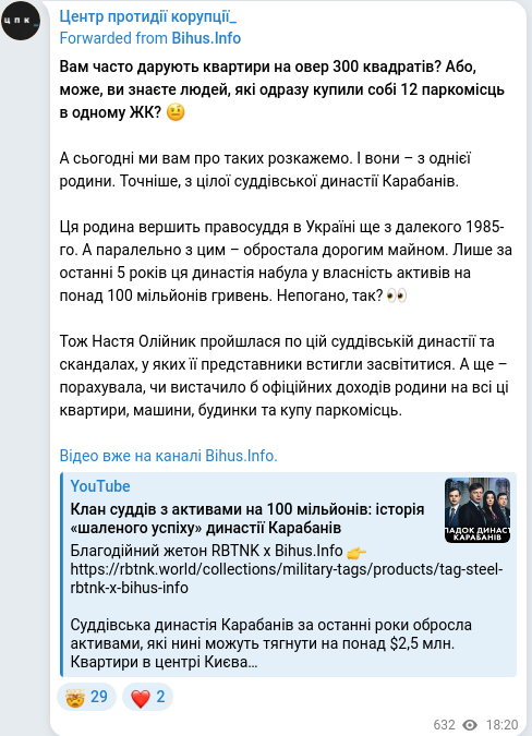 Скріншот Telegram-публікації