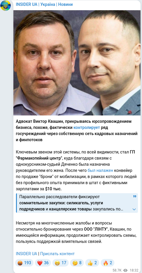 Скріншот Telegram-публікації