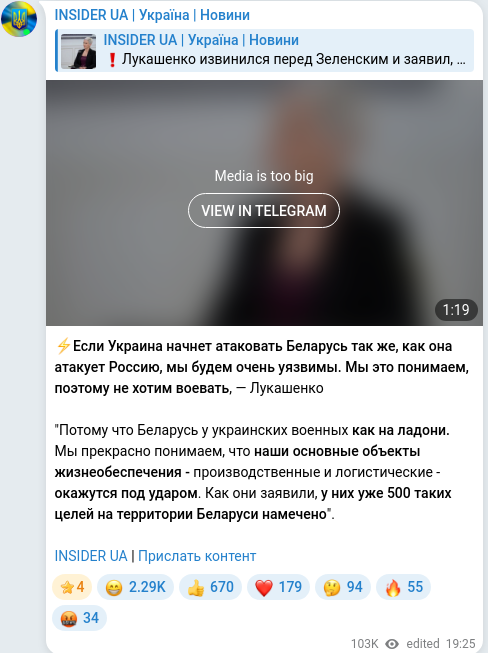Скріншот Telegram-публікації
