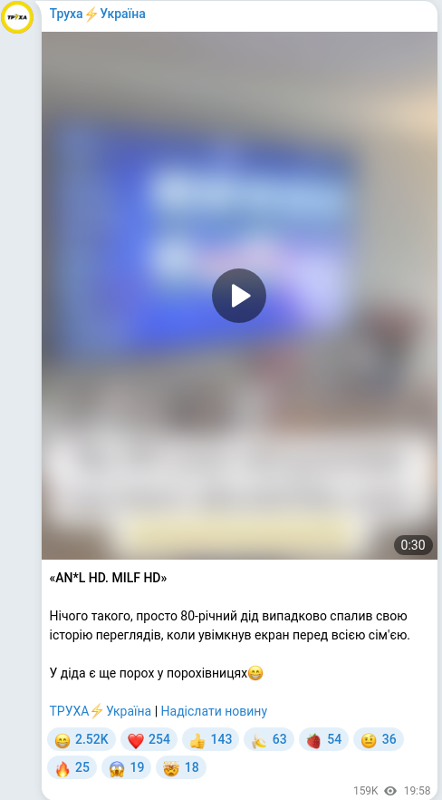 Скріншот Telegram-публікації