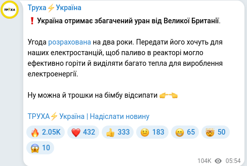 Telegram publication screenshot