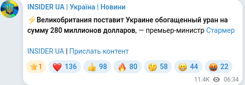 Скріншот Telegram-публікації