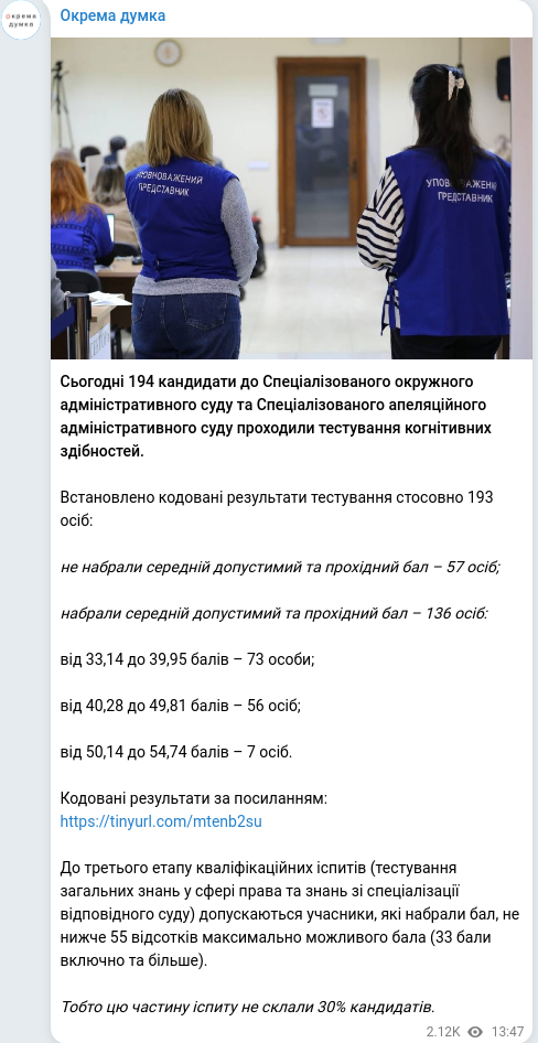 Telegram publication screenshot