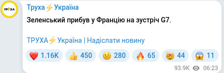 Скріншот Telegram-публікації