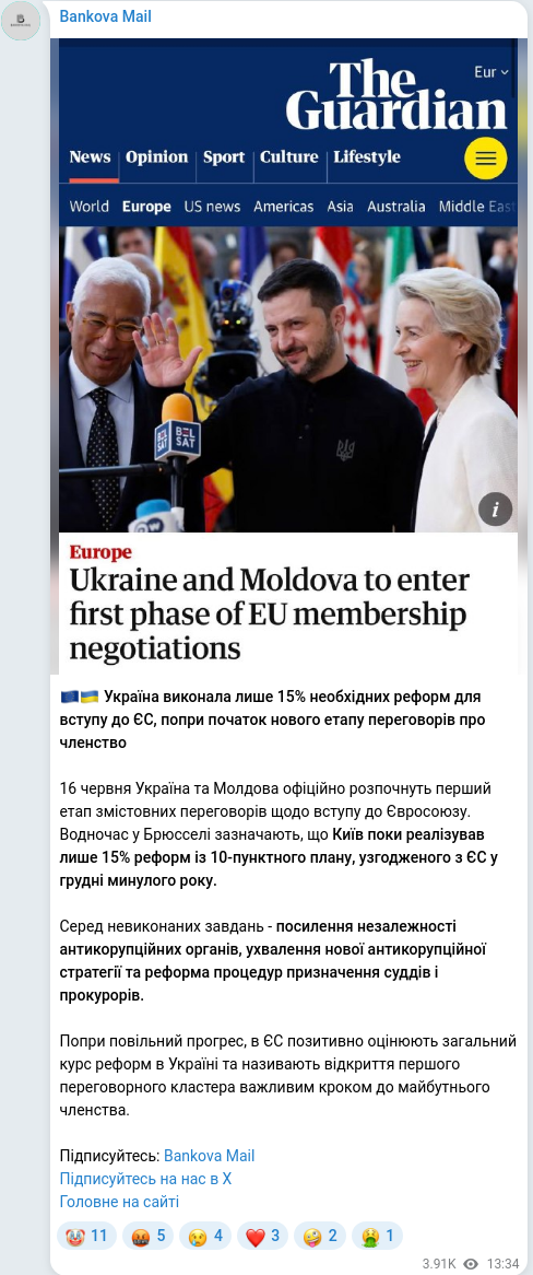 Telegram publication screenshot
