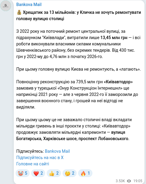 Скріншот Telegram-публікації