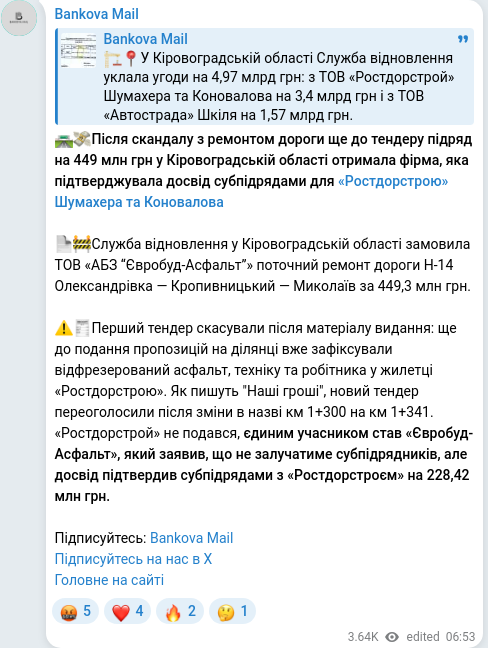 Скріншот Telegram-публікації