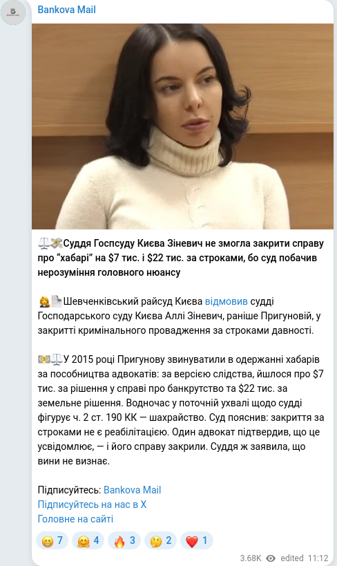 Скріншот Telegram-публікації