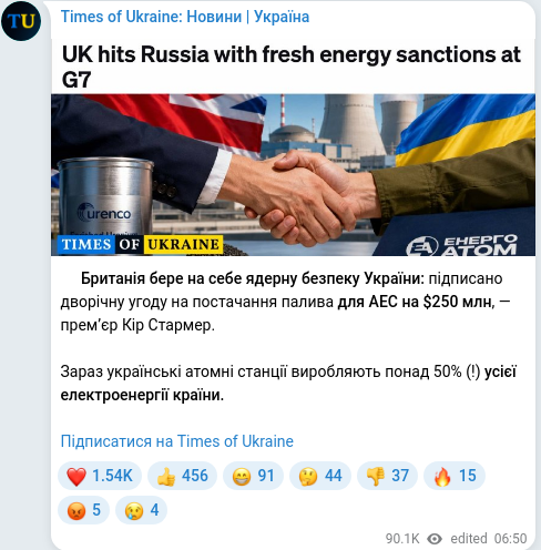 Скріншот Telegram-публікації