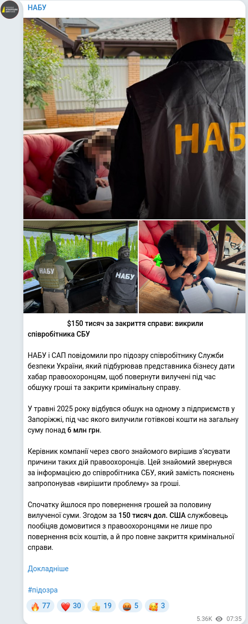 Скріншот Telegram-публікації