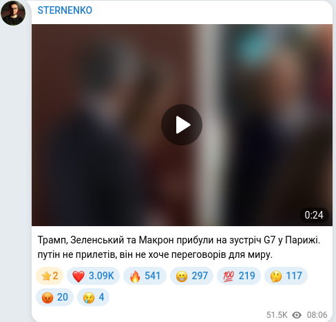 Скріншот Telegram-публікації