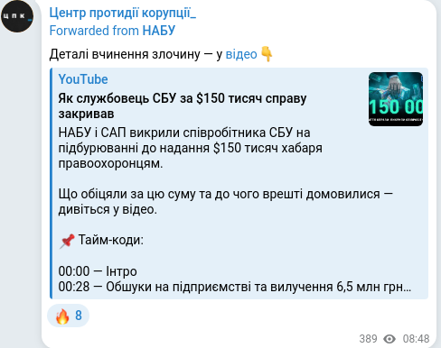 Скріншот Telegram-публікації