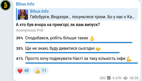 Screenshot of a Telegram post: Bihus.Info