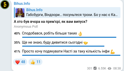 Screenshot of a Telegram post: Bihus.Info