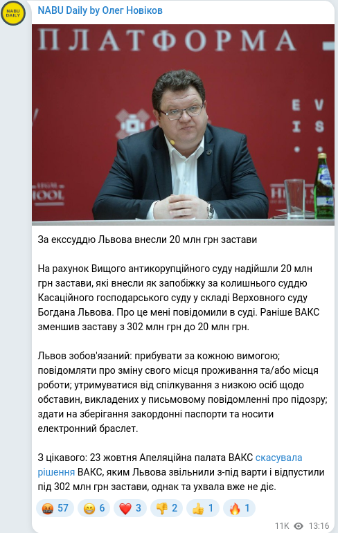 Telegram publication screenshot