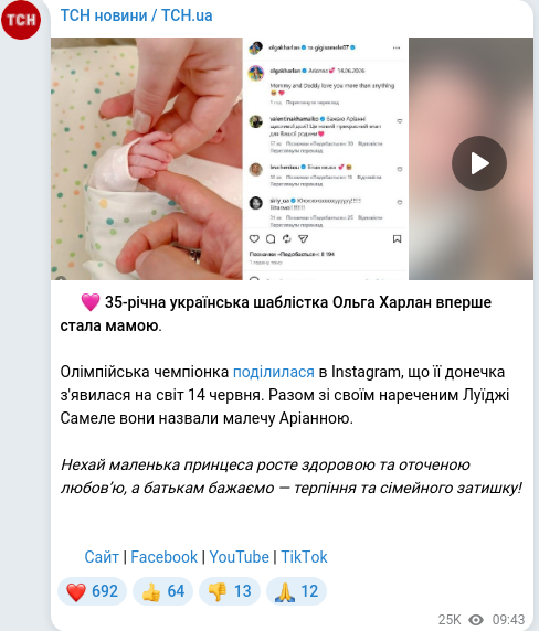 Скріншот Telegram-публікації