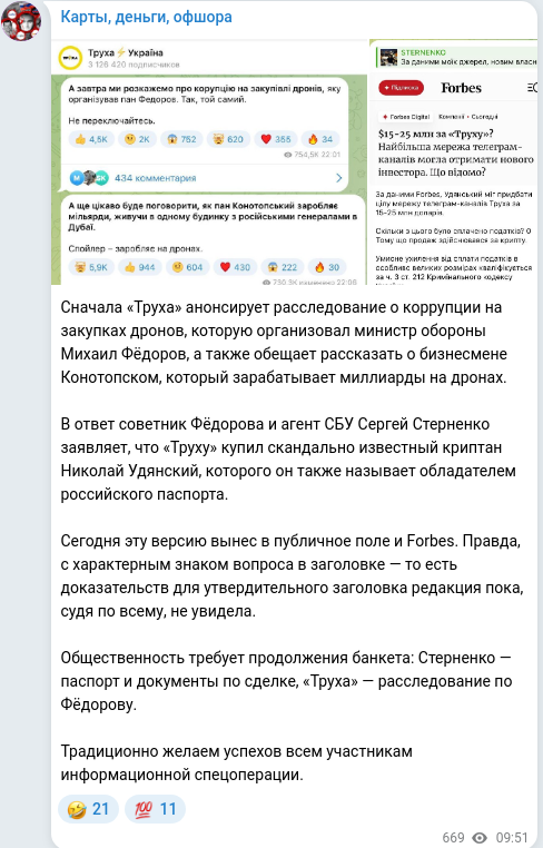 Скріншот Telegram-публікації