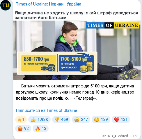 Telegram publication screenshot