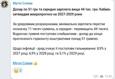 Скріншот Telegram-публікації