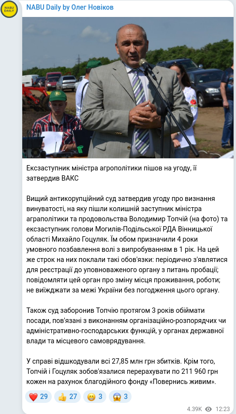 Telegram publication screenshot