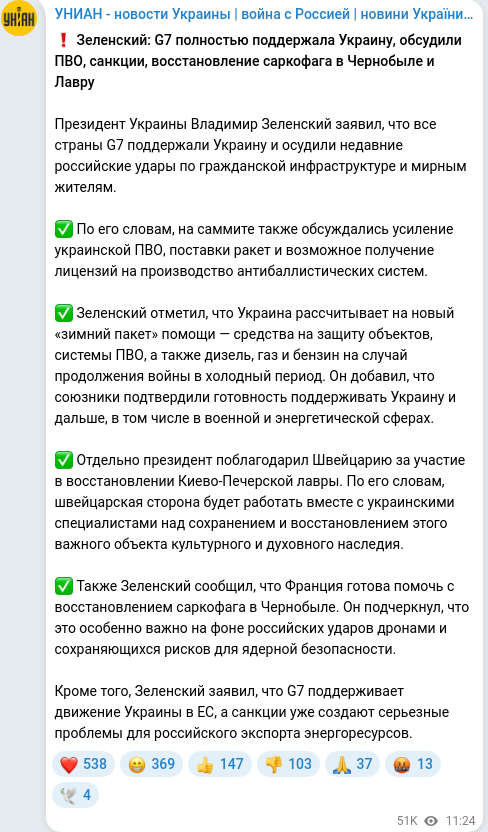 Скріншот Telegram-публікації