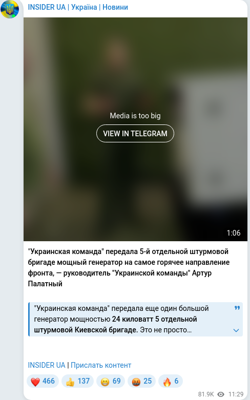 Скріншот Telegram-публікації