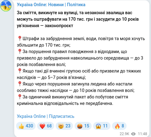 Скріншот Telegram-публікації