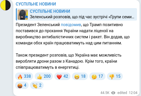 Telegram publication screenshot