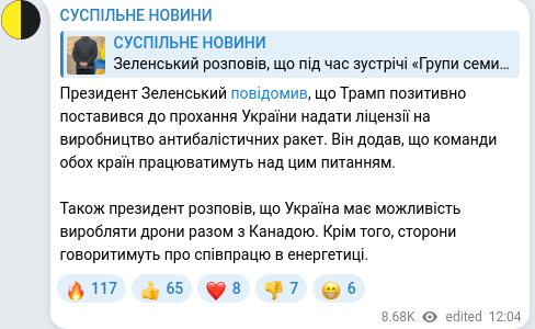 Скріншот Telegram-публікації