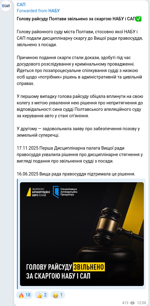 Скріншот Telegram-публікації