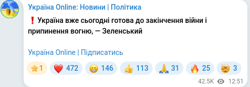 Скріншот Telegram-публікації