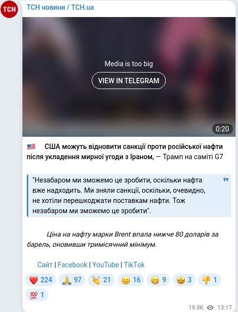 Скріншот Telegram-публікації