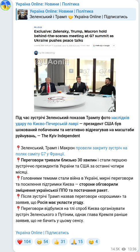 Telegram publication screenshot