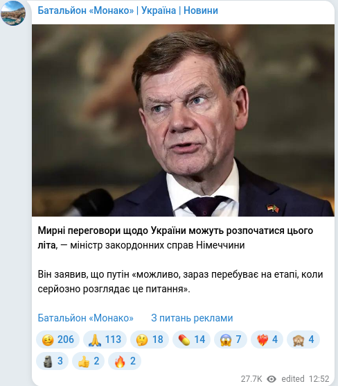 Скріншот Telegram-публікації