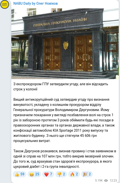 Telegram publication screenshot