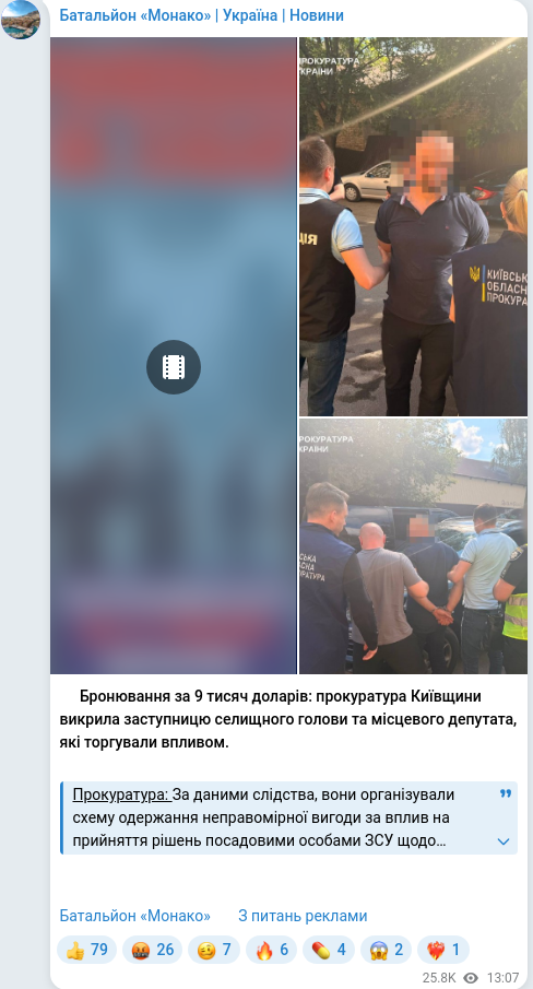 Скріншот Telegram-публікації