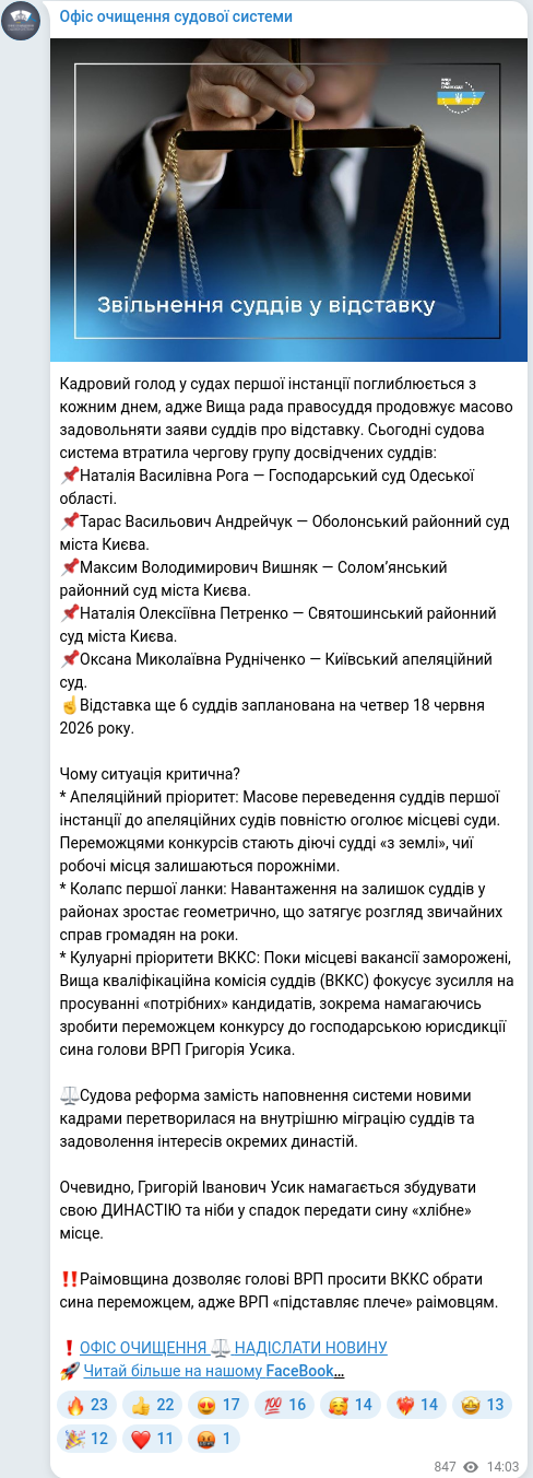 Скріншот Telegram-публікації