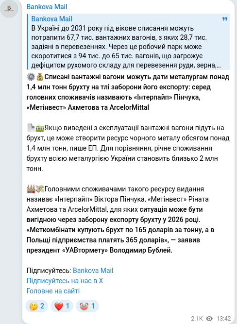 Telegram publication screenshot