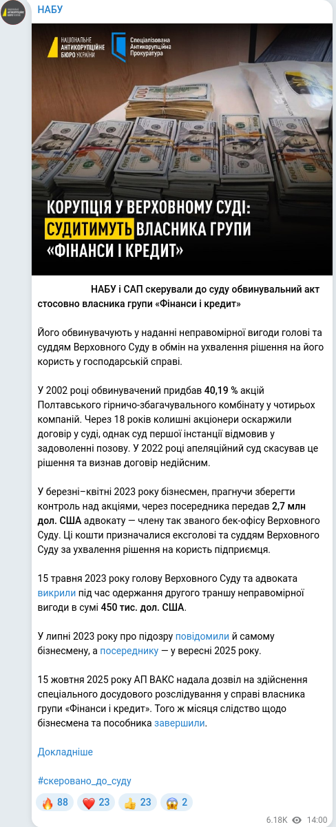 Скріншот Telegram-публікації