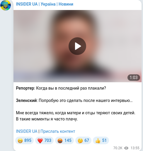 Скріншот Telegram-публікації